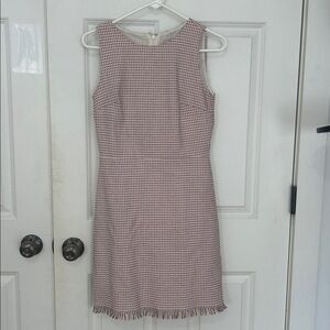 Loft pink tweed sheath dress with raw hem size 2 pink, white, and black